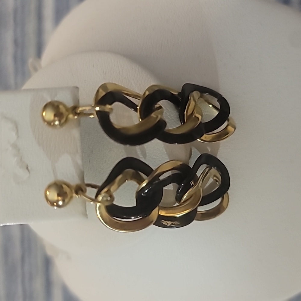 Black and gold chain link earrings pierced earrings dangle
